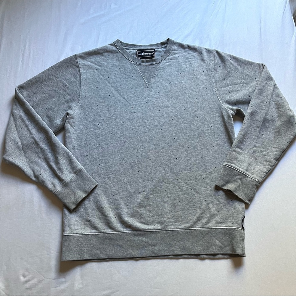 THE HUNDREDS heather grey dot‎ print terry knit raglan pullover sweater